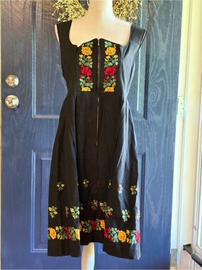 Vintage Riehl Modell Berchtesgaden German Dirndl Dress Black Floral Embroidery M